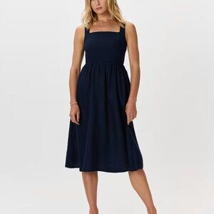 Quince European Linen Fit and Flare Midi Dress Navy Size XL NEW